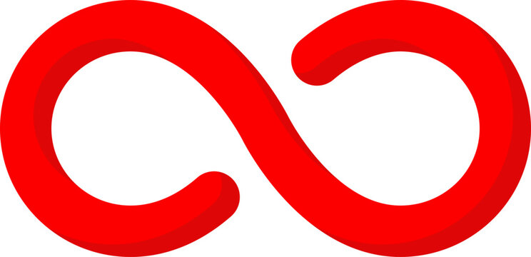 Red infinity loop vector icon for eternity and limitless cycle