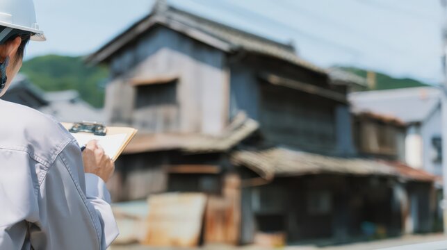 古民家を視察する作業員