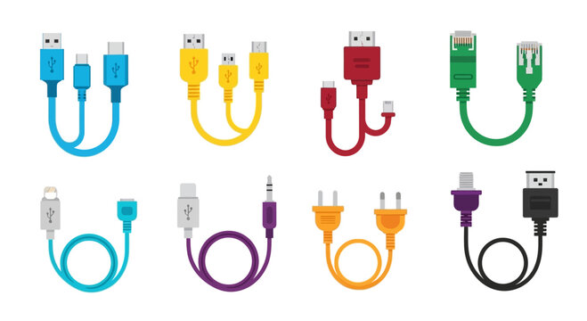 Assorted Electronic Cables and Connectors Collection - USB, HDMI, Ethernet, Audio