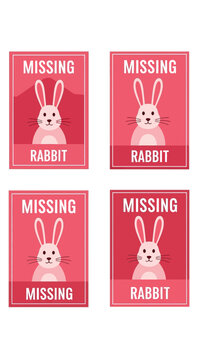 Missing Rabbit Posters, Cute Cartoon Style, Lost Pet Announcement