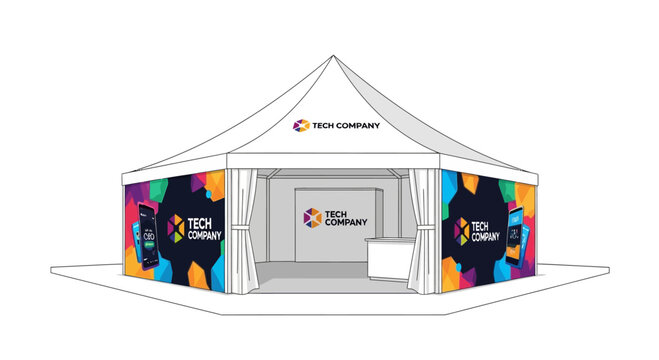 Modern Tech Company Exhibition Stand with Vibrant Graphics