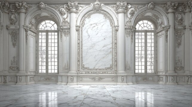 Ornate classical interior features elaborate marble paneling and tall arched windows illuminating the space