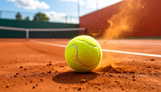 Tennis ball on clay court