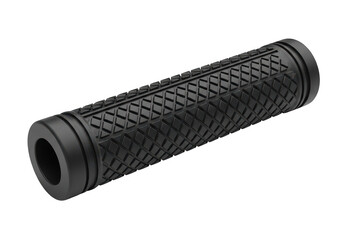 Naklejka premium Black rubber bicycle handle grip with diamond texture, ergonomic mountain bike handlebar sleeve, textured cycling equipment component on Transparent background