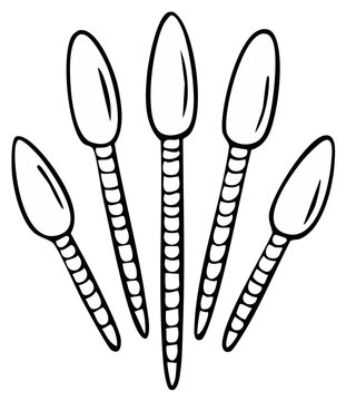 Five cotton swabs arranged in a stylized, artistic hand-drawn design.