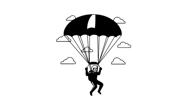 Parachuting skydiving extreme sportsman cartoon vector illustration