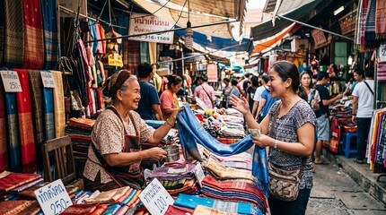 Fototapeta premium Traditional Market Bargaining Scene – Authentic Local Culture and Daily Life