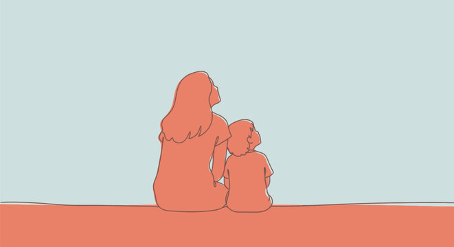 Mother and child sitting together in a moment of quiet contemplation.