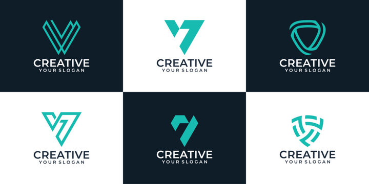 Set of geometric letter v logo design collection