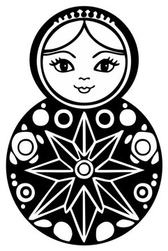 Matryoshka doll vector illustration black and white outline nesting doll design
