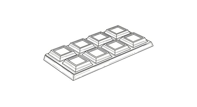 A black and white line drawing depicts a chocolate bar. The bar is rectangular and composed of several square segments.