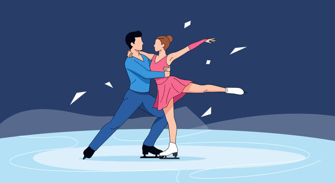 Couple Ice Skating Together, Romantic Winter Sport Performance