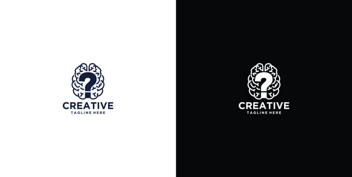 brain vector design logo, mind idea, with question mark