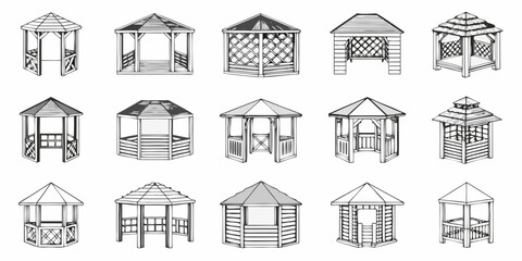 Fototapeta premium Collection of various architectural gazebo designs in black and white