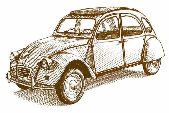 A detailed sketch of a vintage citroen 2cv car side view