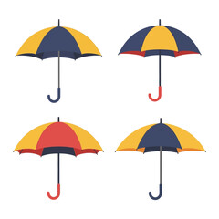 Obraz premium Set of Four Colorful Umbrellas Isolated on White Background, Rain Protection
