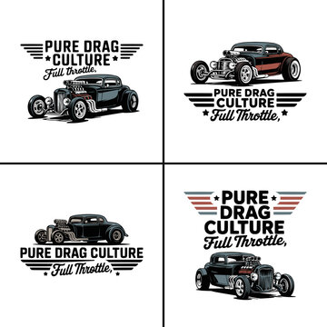 This collection features multiple exciting vintage hot rod designs celebrating pure drag culture and full throttle speed with custom classic cars.