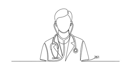 Fototapeta premium Minimalist Doctor Line Art with Stethoscope, Medical Professional Illustration