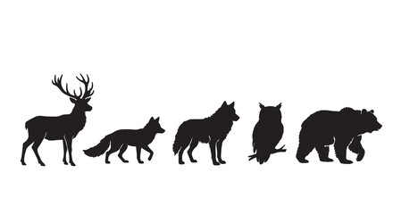 Fototapeta premium Wild Animals Silhouette Collection Vector Illustration Set of Wildlife Farm and Pet Mammals Design