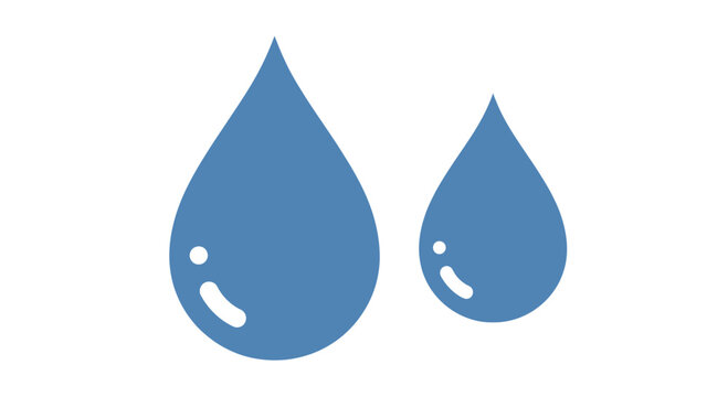 Two Blue Water Drops, Raindrops, Purity, Freshness, Liquid, Fluid, Wet, Clean, Simple, Minimalist Icon