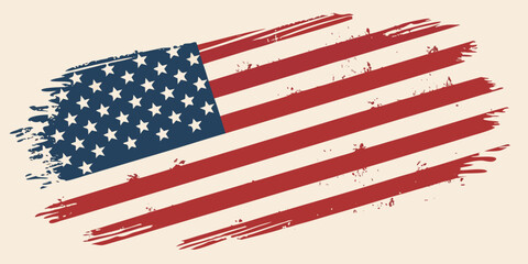 Fototapeta premium United States flag on abstract brush stroke background, suitable for patriotic banners, invitation cards, and celebration design layouts.