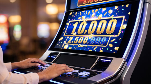 Machine &agrave; sous affichant jackpot et gains dans un casino