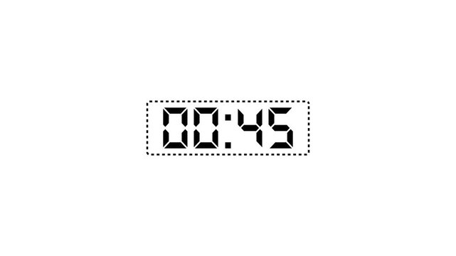 Countdown Digital Clock Animation 50 to 0 second Countdown digital clock timer icon.Animation of glowing 50 to 0 second countdown timer.4k video