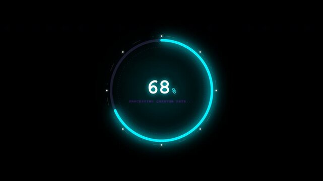 Futuristic glowing cyan circular progress bar loading animation on black background