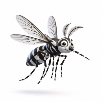 Moustique volant stylis&eacute; noir et blanc avec ailes d&eacute;taill&eacute;es