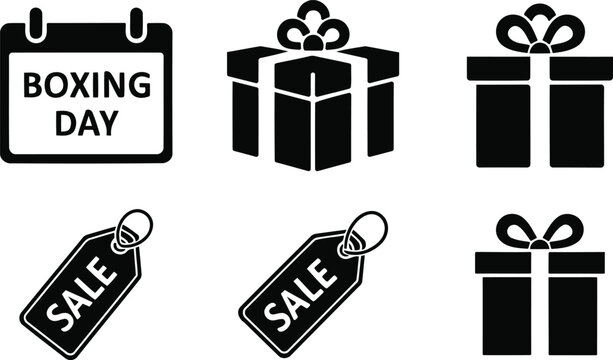 Boxing day sales and gifts a collection of festive icons and promotional tags