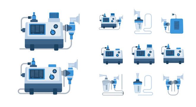 Ventilator Machine Set: Medical Equipment Icons & Illustrations