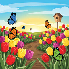 Colorful butterflies flying in garden 2. © Harsono