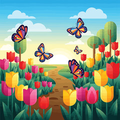 Colorful Butterflies Flying in Garden. © Harsono