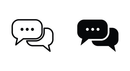 Obraz premium Minimalist chat bubble icons in outline and solid black styles for messaging apps, customer service interfaces, and digital communication design