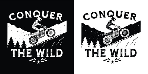 Obraz premium Dynamic vector illustration featuring a motocross rider on a dirt bike climbing a steep hill, embodying the spirit to conquer the wild.