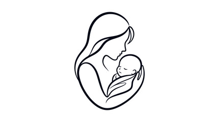 Fototapeta premium Minimalist Line Art Illustration of Mother Holding Newborn Baby, Motherhood and Childcare Concept Vector Drawing