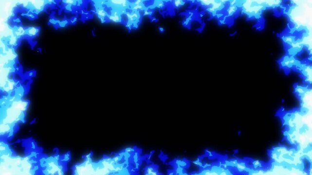 アニメ風 青い炎のフレーム（中）ループ アルファチャンネル付き / 青炎 透過背景