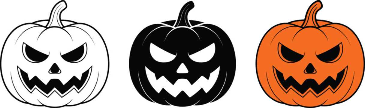 Halloween pumpkin jack o lantern vector set featuring spooky faces for holiday celebration and decor