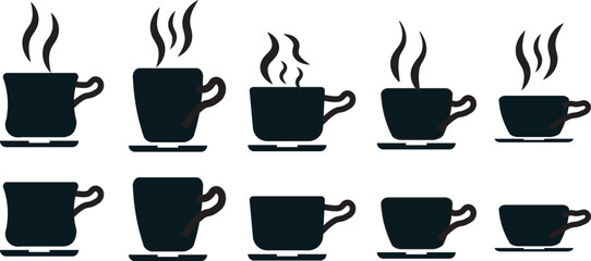 Obraz premium Coffee cup icon vector, professional illustration of a hot coffee mug and caffeine symbols. Cups of coffee tea collection. Hot drink icon. Disposable cup 