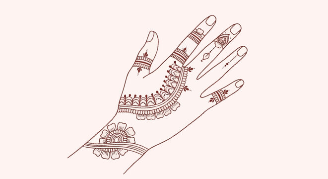 A decorative mehndi design alevidhanu adorned on a woman's left hand