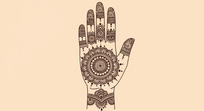 Aleevidhanu henna art on a hand with intricate designs and patterns on fingers and palm