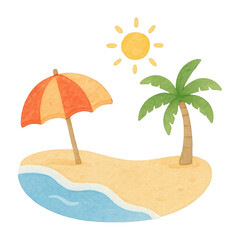 Obraz premium PNG Tropical beach illustration with umbrella.