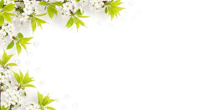 Cherry blossom branch border isolated on white background
