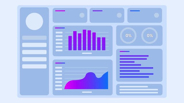 Modern Animated Dashboard Interface with Dynamic Data Charts and Statistics