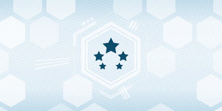 Professional Five Stars Rating and Quality Feedback Vector Icon on Modern Hexagonal Tech Background for Customer Experience