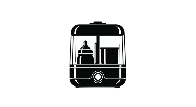 Bottle sterilizer machine with a baby bottle inside represents essential childcare equipment for parents.