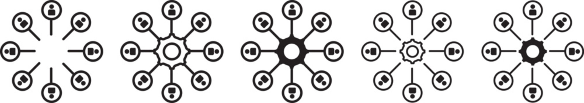 Delegation technique icon set, professional vector illustration of task assignment and leadership symbols. Delegation Technique icon style collection.
