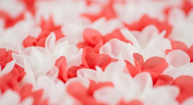 A close-up of a blurred field of alternating white and red flower petals