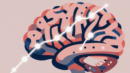 Fototapeta premium Stylized brain illustration with glowing connections representing neural network and ideas