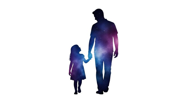 Father and daughter silhouette a cosmic bond of love and protection